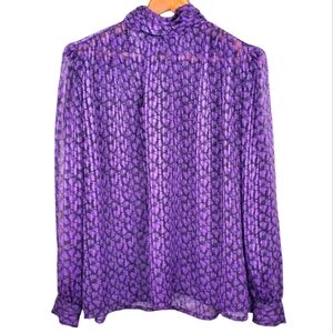 Vintage LaChine Classic blouse. Purple and blk. Sheer polyester. SIZE 8